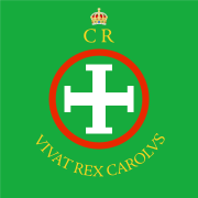 Battle flags of the Confederates included the words Vivat Rex Carolus 'Long live King Charles' Confederate Ireland battle flag.svg