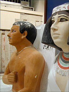 Nofret and Rahotep's statue at the Egyptian Museum in Cairo