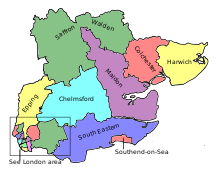 Map of parliamentary constituencies in Essex 1918–1945