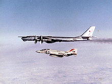 A VMFA-251 F-4J intercepts a Soviet Tu-95 Bear D in 1982. F-4J VMFA-251 Tu95D 1982.jpg