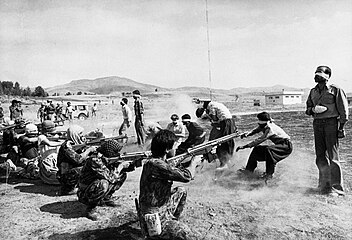 «جوخه آتش در ایران» برنده جایزه پولیتزر. این عکس صحنه تیرباران ده نفر از شورشیان مسلح کُرد که توسط خلخالی محاکمه شده بودند را نشان می‌دهد.