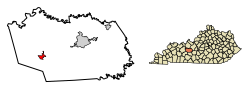 Location of Caneyville in Grayson County, Kentucky.