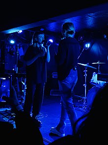 Markwick (left) and Somerville (right) performing at King Tut's Wah Wah Hut, Glasgow, in February 2020