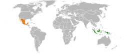 Peta memperlihatkan lokasiIndonesia and Mexico
