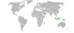 IndonesiaとSurinameの位置を示した地図