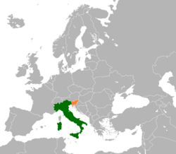 Map indicating locations of Italy and Slovenia