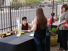 Jasmin Singer signing books in 2016 Jasmin Singer book signing.jpg