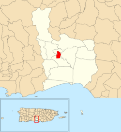 Location of Juana Díaz barrio-pueblo within the municipality of Juana Díaz shown in red