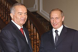 English: Uzbek President Islom Karimov and Rus...