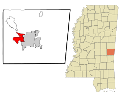 Location of Nellieburg, Mississippi