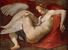 Zeus, disguised as a swan, seduces Leda, the Queen of Sparta. A sixteenth-century copy of the lost original by Michelangelo. Leda - after Michelangelo Buonarroti.jpg
