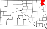 Map of South Dakota highlighting Roberts County