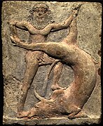 Relief of Gilgamesh, the king-hero of Uruk, battling the 'bull of heavens'