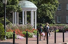 Students walk past the Old Well, a symbol of UNC-Chapel Hill for years Old Well UNC.jpg