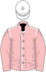 Pink, white seams, pink sleeves, white cap