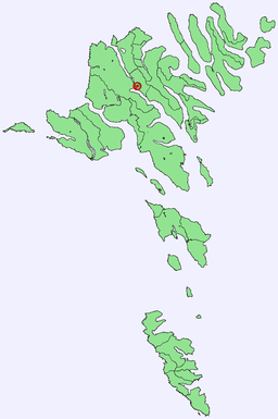 Oyrarbakki markerat på en karta över Färöarna