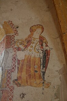 Peinture murale dans l'église Sainte-Foy-la-Jeune : sainte Catherine d'Alexandrie.