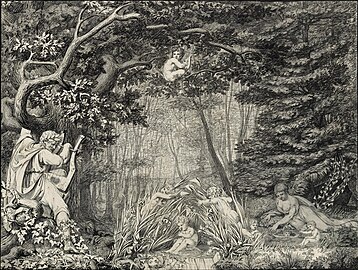 "המקור והמשורר" (1805), דיו ועיפרון, 50.9 x ‏67.1 ס"מ