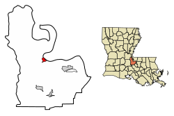 Location of Morganza in Pointe Coupee Parish, Louisiana.