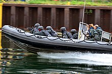 SEK members of the State Police of North Rhine-Westphalia, Germany during an exercise SEK-Schnellboot (Schlauchboot) (10585073613).jpg