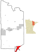 Location of the city of Duluth within St. Louis County, Minnesota