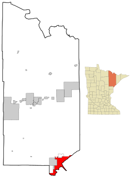 Poloha Duluthu v rámci štátu USA Minnesota a v rámci Saint Louis county