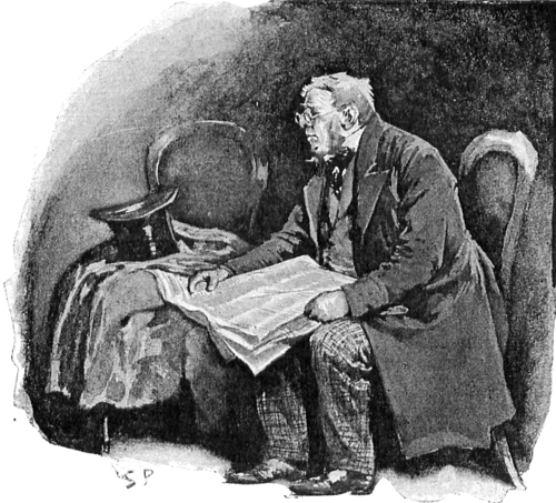 Illustration of a person sitting on a chair holding sheets of paper, with a hat on another chair behind and to the left