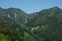 中央のザラ峠の左(北)に獅子岳、右(南)に鷲岳