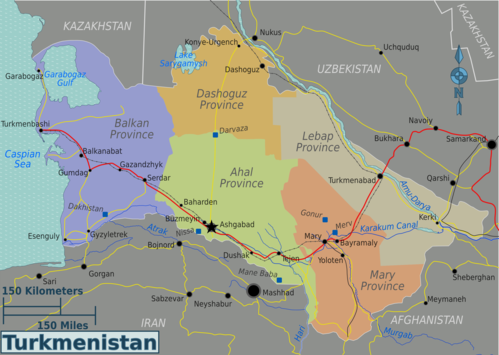 Mapa regionů Turkmenistánu