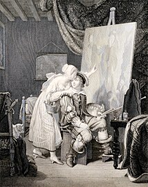 Van Dyck peignant son premier tableau, burin et eau-forte, par Jean-François Ribault et Jean-Alexandre Allais, d'après Jean-Louis Ducis.