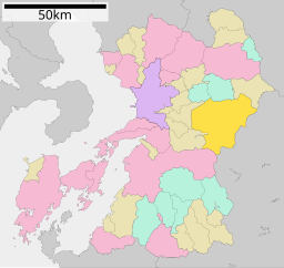 Yamatos läge i Kumamoto prefektur Städer:      Signifikanta städer      Övriga städer Landskommuner:      Köpingar      Byar