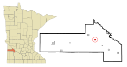 黑泽尔伦在耶洛梅德辛县及明尼苏达州的位置（以红色标示）