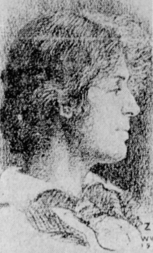 A drawing of a young white woman in profile