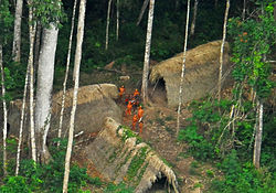 Members of an uncontacted tribe encountered in the Brazilian state of Acre in 2009 Indios isolados no Acre 12.jpg