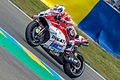 Andrea Dovizioso riding the 2016 Ducati Desmosedici GP16 in France. Note the unusual "aeroplane" winglets.