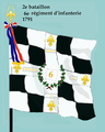 2nd battalion's colours, adopted after the republicanisation of the army in 1791, the golden lilies of the monarchy still present.