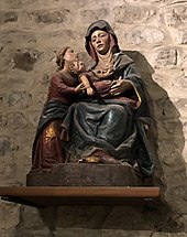 Polychromierte Holzstatue der Hl. Anna mit Maria und Jesus