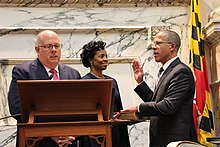 Anthony Brown being sworn in by Governor Larry Hogan