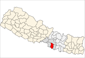 Bara District i Narayani Zone (grå) i Central Development Region (grå + lysegrå)