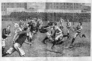 Illustration of the Scotland v England match at Raeburn Place in 1892. Calcutta Cup 1892.jpg