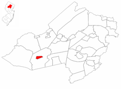 Chester Borough highlighted in Morris County. Inset: Location of Morris County highlighted in the State of New Jersey.