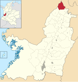 Location of the municipality and town of El Águila in the Valle del Cauca Department of Colombia.