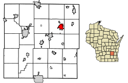 Location of Mayville in Dodge County, Wisconsin.