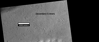 Group of secondary craters on Mars, as seen by HiRISE