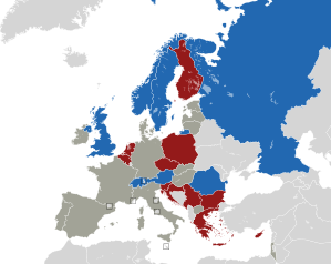 A coloured map of the countries of Europe