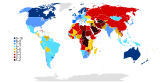 A map of the world showing the results of The Economist's Democracy Index survey for 2016