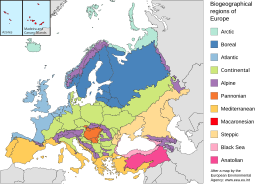 Biogeographic regions of Europe and bordering regions Europe biogeography countries.svg