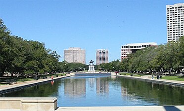 Reflecting pool in Hermann Park in Houston, Texas