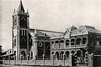 Immaculate Conception Cathedral was destroyed by air raid bombing Immaculate Conception Cathedral of Taipei 001 in 1889.jpg
