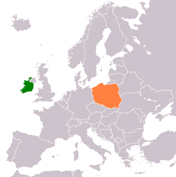 Карта с указанием местоположения Ирландии и Польши